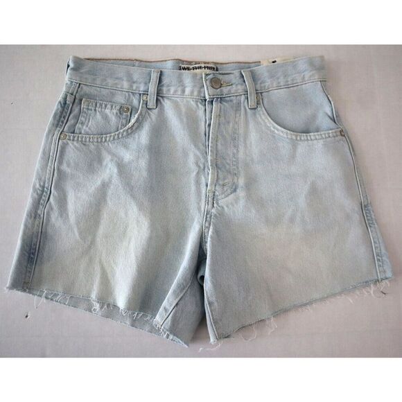 We The Free OB1712345 Women Sz 25 Blue Ivy Mid-Rise Button-Fly Raw Hem Shorts - Picture 1 of 10